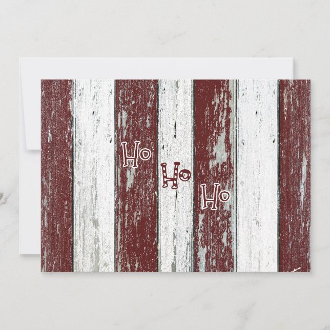 Rustic Red and White Striped Ho Ho Ho Holiday Card (Front)