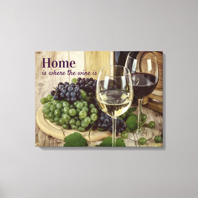 Rustic Red and White Wine Glasses Grapes Barrel Canvas Print (Front)