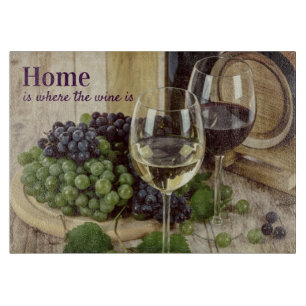 Rustic Red and White Wine Glasses Grapes Barrel Cutting Board