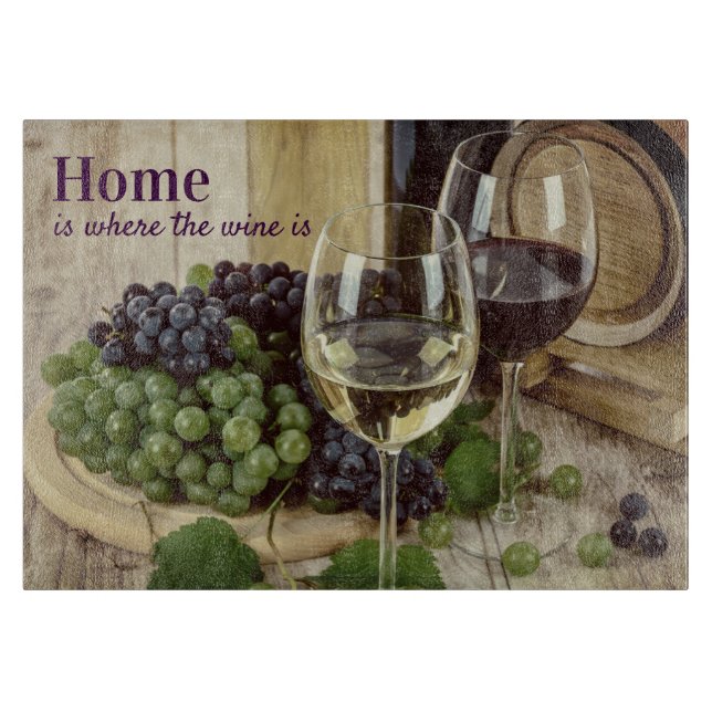 Rustic Red and White Wine Glasses Grapes Barrel Cutting Board (Front)
