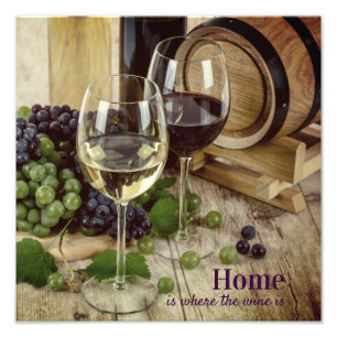 Rustic Red and White Wine Glasses Grapes Barrel Photo Print
