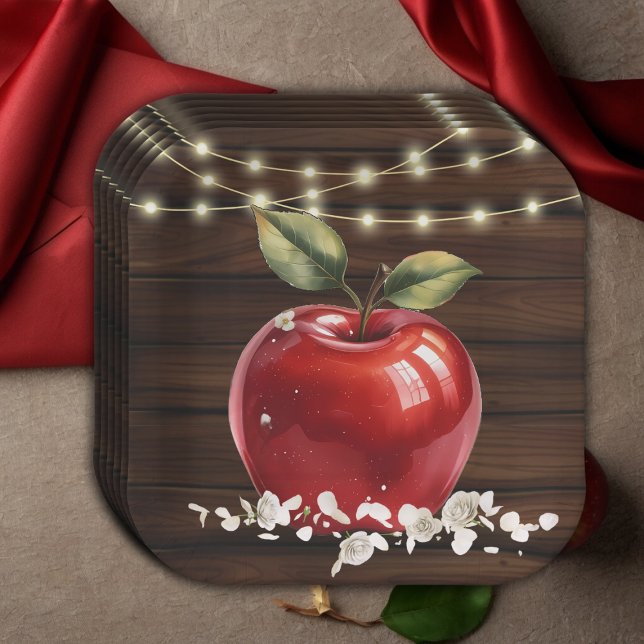 Rustic Red Apple Floral Baby Shower Paper Plate (Creator Uploaded)