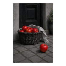 Rustic Red Apples in Wicker Basket Still Life