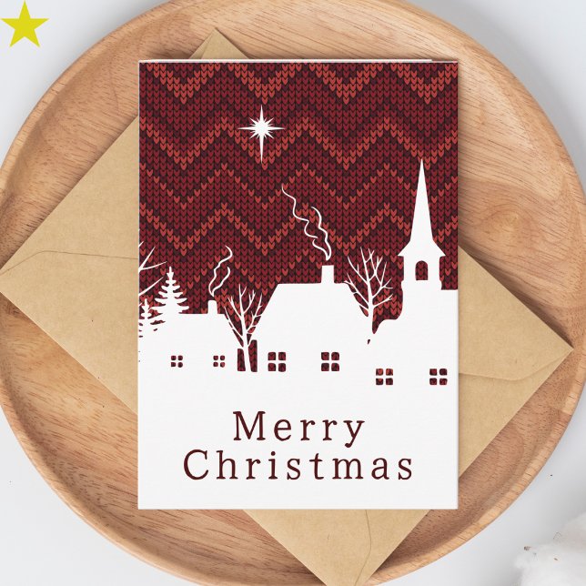 Rustic Red Argyle Knit Christmas Village Card (Creator Uploaded)