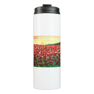 Rustic red atmospheric watercolor poppies flowers thermal tumbler