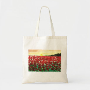 Rustic red atmospheric watercolor poppies flowers tote bag