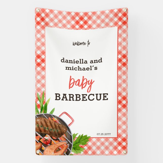 Rustic Red Barbecue Baby Shower Welcome Banner (Vertical)