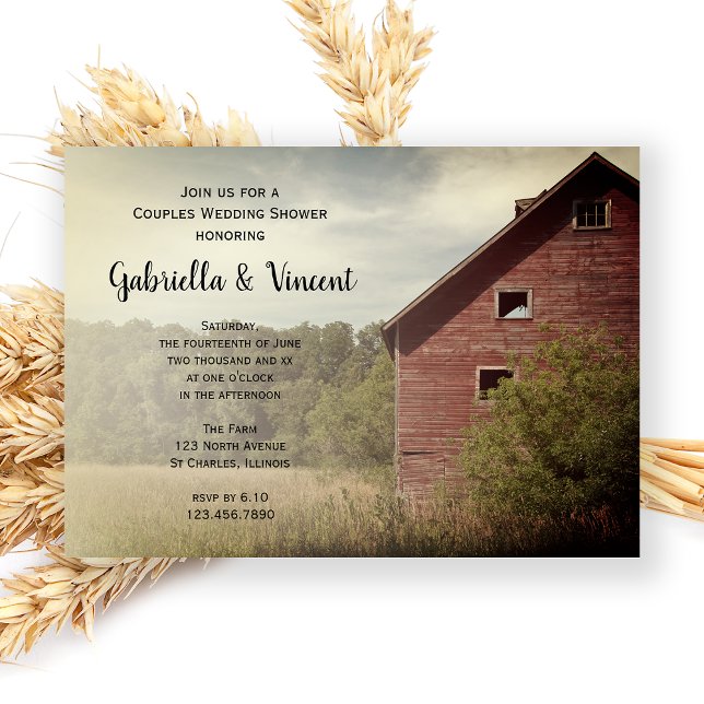Rustic Red Barn Country Couples Wedding Shower Invitation (Creator Uploaded)