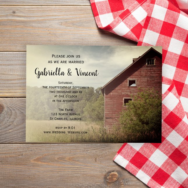 Rustic Red Barn Country Wedding Invitation (Invite guests to your rustic marriage ceremony with the Red Barn Country Wedding Invitation.)