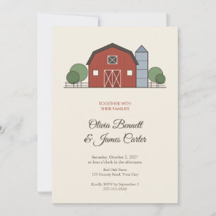 Rustic Red Barn Country Wedding Invitation