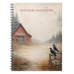 Rustic Red Barn, Crows, Farm Scene   Notebook