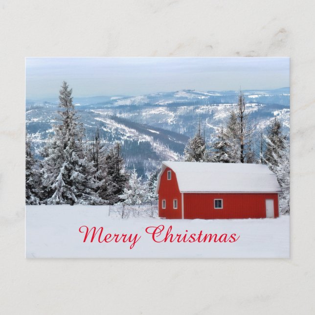 Rustic Red Barn Snow Christmas Winter Holiday (Front)