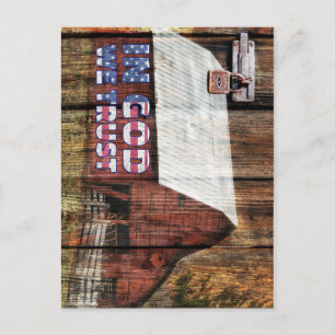 Rustic Red Barn With Latch In God We Trust Postcard