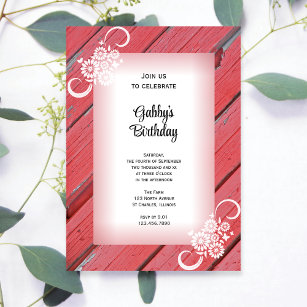 Rustic Red Barn Wood Country Birthday Party Invitation
