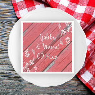 Rustic Red Barn Wood Country Wedding Napkin