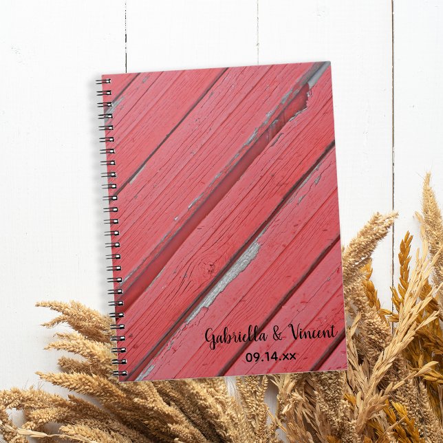 Rustic Red Barn Wood Country Wedding Spiral Notebook (Creator Uploaded)