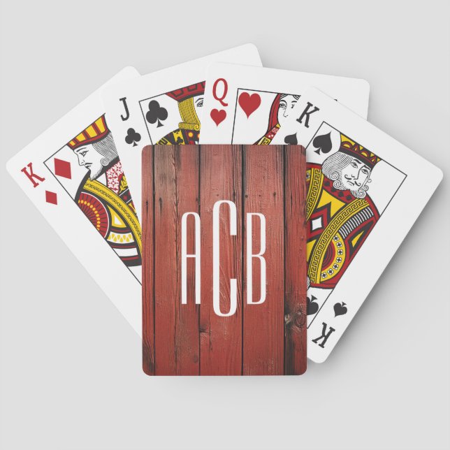 Rustic Red Barn Wood Three Letter Monogram Playing Cards (Back)