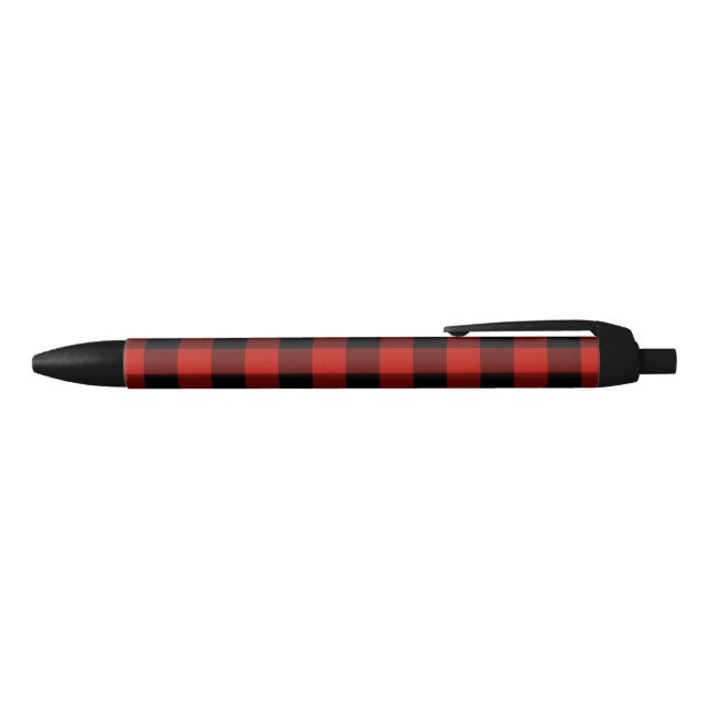 Rustic Red Black Buffalo Check Plaid Pattern Black Ink Pen (Top)