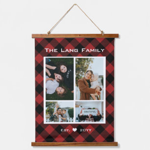 Rustic Red Black Buffalo Pattern Wood Hanging Tapestry