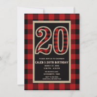 Rustic Red Black Buffalo Plaid 20th 20 Birthday