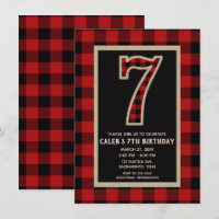Rustic Red Black Buffalo Plaid 7th Birthday Party