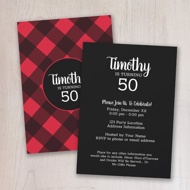 Rustic Red & Black Buffalo Plaid Birthday Party Invitation (Buffalo Plaid Birthday Party Invitation)