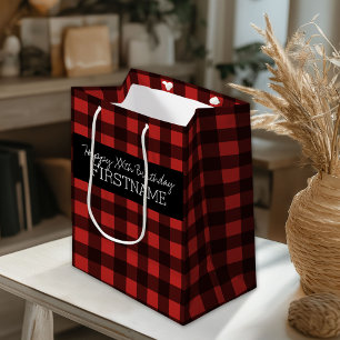 Rustic Red & Black Buffalo Plaid Birthday Party Medium Gift Bag