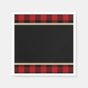 Rustic Red Black Buffalo Plaid Birthday Party Napkin