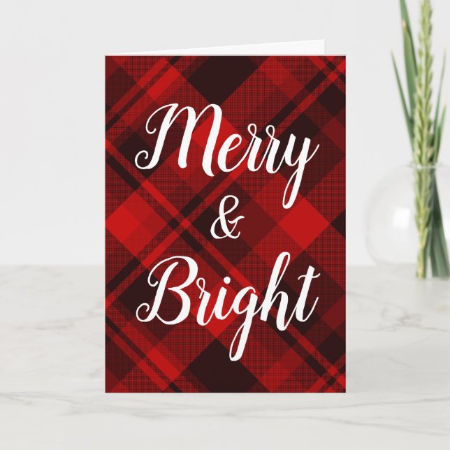 Rustic Red Black Buffalo Plaid Blank Christmas Holiday Card (Front)