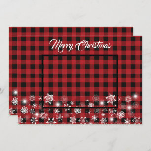 Rustic Red Black Buffalo Plaid Family Photo  Holiday Card