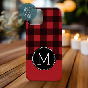 Rustic Red & Black Buffalo Plaid Pattern Monogram