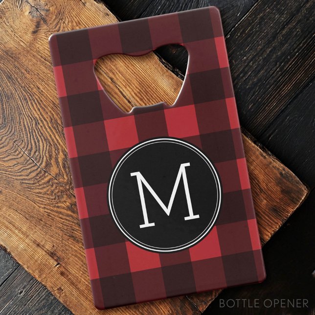 Rustic Red Black Buffalo Plaid Pattern Monogram (Custom Bottle Opener)