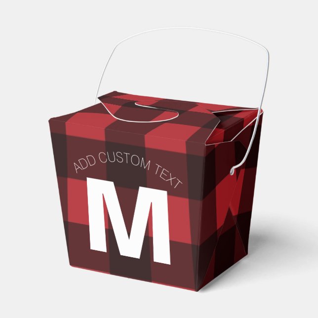 Rustic Red & Black Buffalo Plaid Pattern Monogram Favour Box (Front Side)