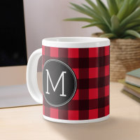 Rustic Red & Black Buffalo Plaid Pattern Monogram