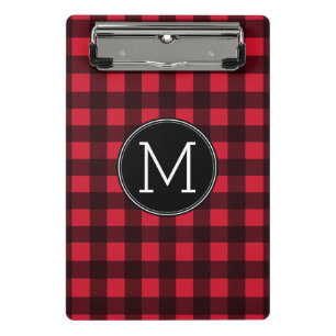 Rustic Red & Black Buffalo Plaid Pattern Monogram Mini Clipboard