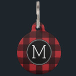 Rustic Red & Black Buffalo Plaid Pattern Monogram Pet Tag<br><div class="desc">A rugged and masculine design with an area for monograms. A classic, traditional pattern that has been around for years. If you need to adjust the artwork or change the font, you can click on the customise area. This will take you to the design tool where you can make many...</div>