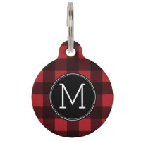 Rustic Red & Black Buffalo Plaid Pattern Monogram