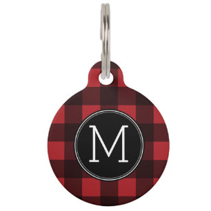 Rustic Red & Black Buffalo Plaid Pattern Monogram Pet Tag