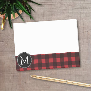 Rustic Red Black Buffalo Plaid Pattern Monogram Post-it Notes