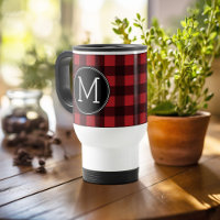 Rustic Red & Black Buffalo Plaid Pattern Monogram