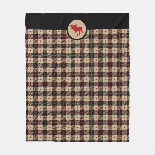 Rustic Red Black Buffalo Plaid Pattern Moose Fleece Blanket (Front)