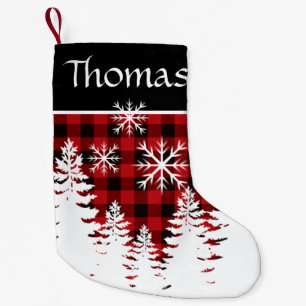 Rustic red, black buffalo plaid small christmas stocking