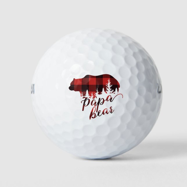 Rustic Red & Black Flannel Papa Bear Golf Balls (Front)