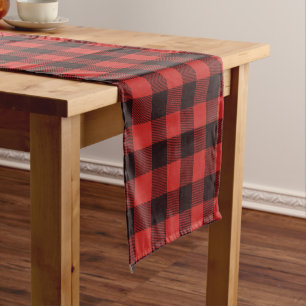 Rustic Red & Black Flannel Plaid Pattern Short Table Runner