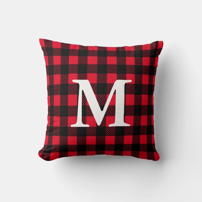 Rustic Red & Black Lumberjack Style Plaid Cushion (Front)