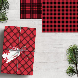 Rustic Red Black Plaid Buffalo Check Mixed Pattern Wrapping Paper Sheet