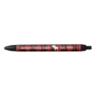 Rustic Red Black Plaid Moose  Ink Pen