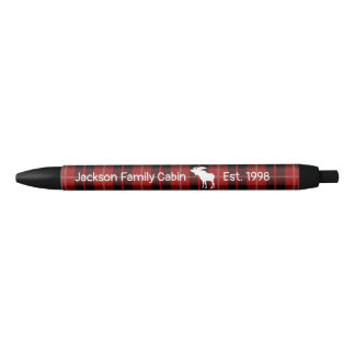 Rustic Red Black Plaid Moose Ink Pen