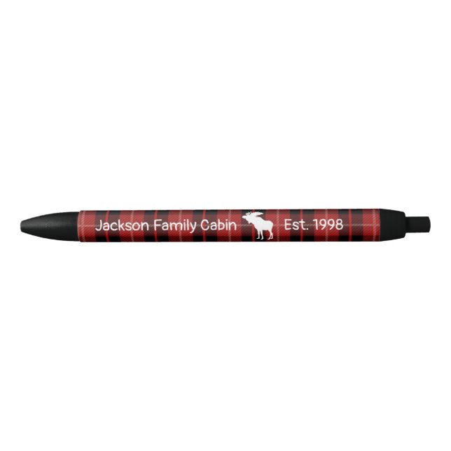 Rustic Red Black Plaid Moose  Ink Pen (Front)