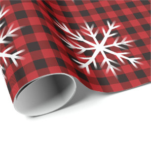 Rustic red black  plaid,  snow flake pattern wrapping paper